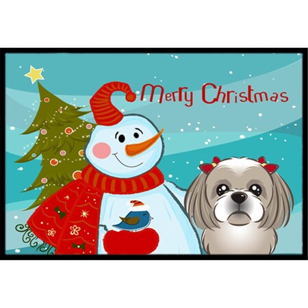 Carolines Treasures Snowman With Gray Silver Shih Tzu Indoor and Outdoor Mat- 24 x 36 in. BB1870JMAT